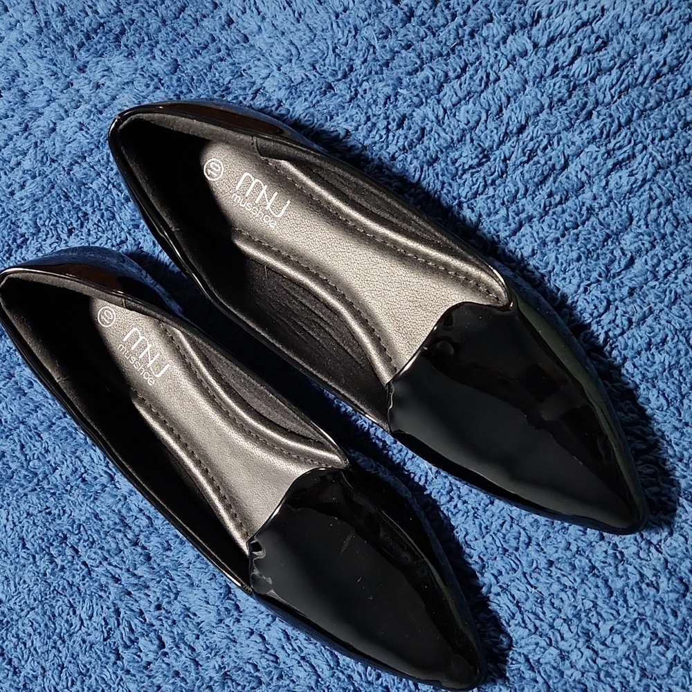 Dress faux black patent leather flats comfy size 10M